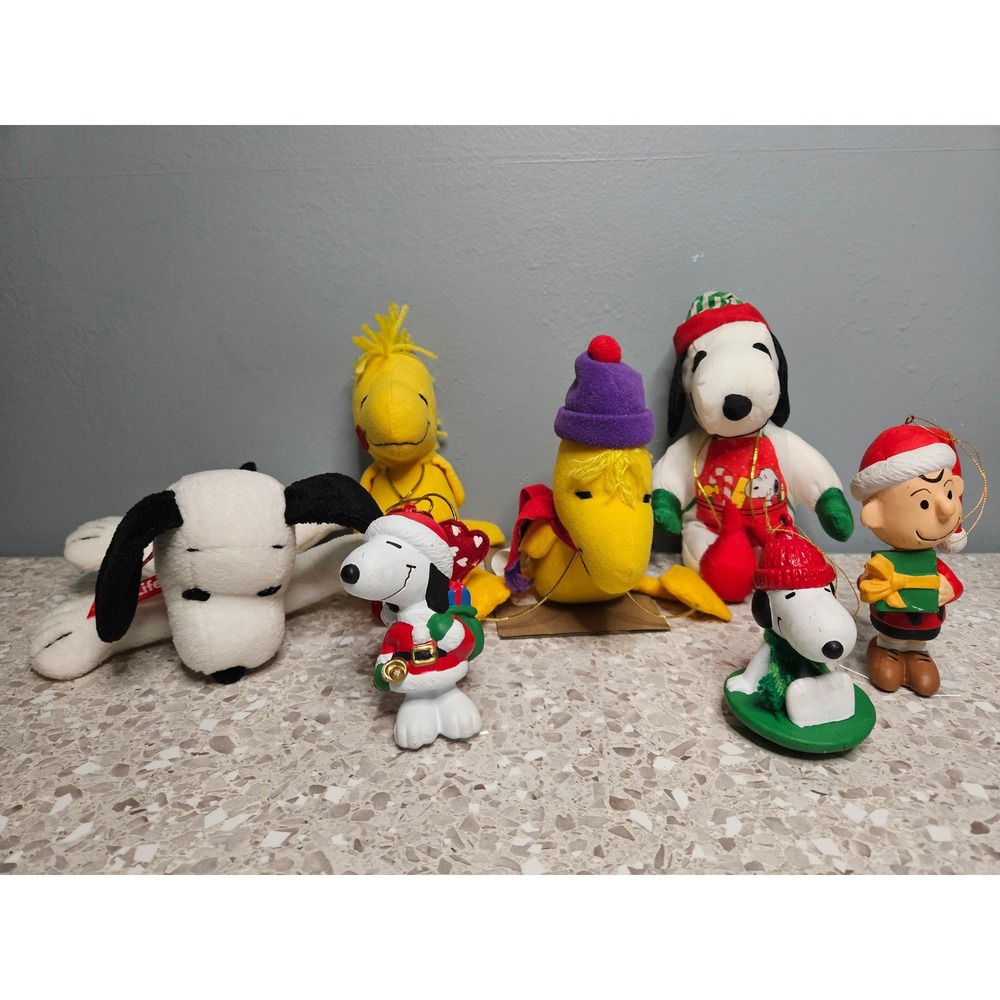 Peanuts Christmas Lot Snoopy Charlie Brown Woodstock Plush Ornaments 7pc